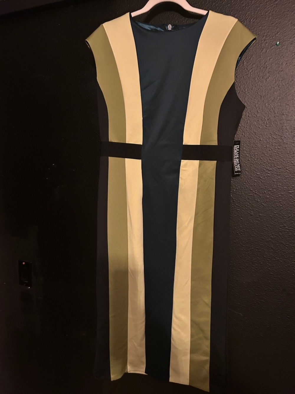 New York & Company Olive, Teal & Cream Colorblock Midi Dress